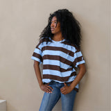 Oversized amme-T-shirt blå og brun
