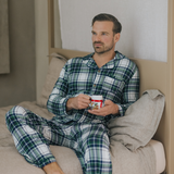 Grønt skotskternet pyjamas-sæt til mænd