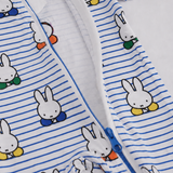 Dettaglio con cerniera a doppio cursore su ZIPSTER x Miffy Peek-a-Boo Blue in bambù Pagliaccetto